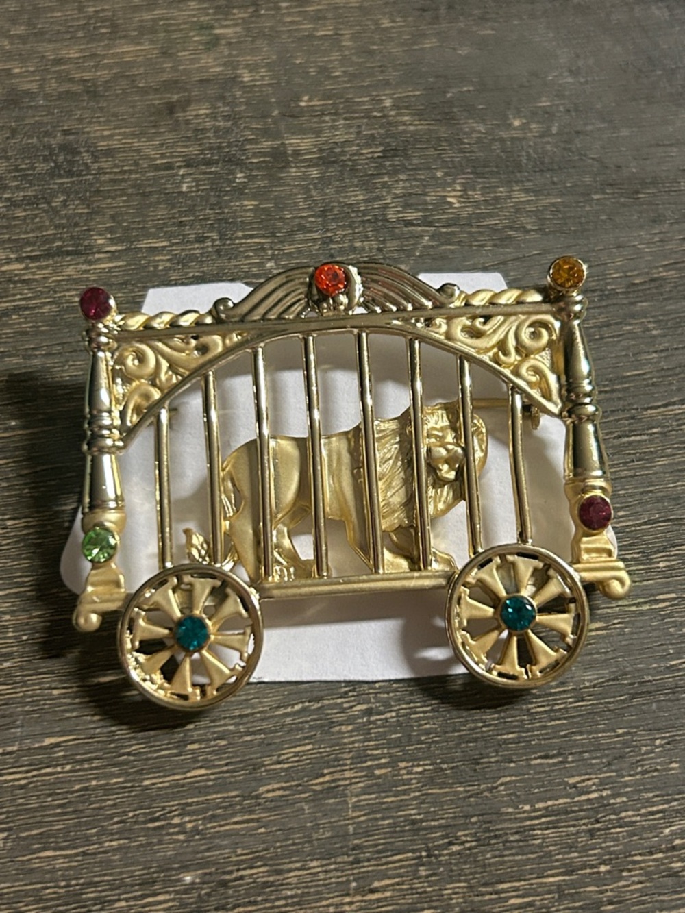 Vintage Circus Lion Brooch Signed AJC Circus Brooch Gold Tone